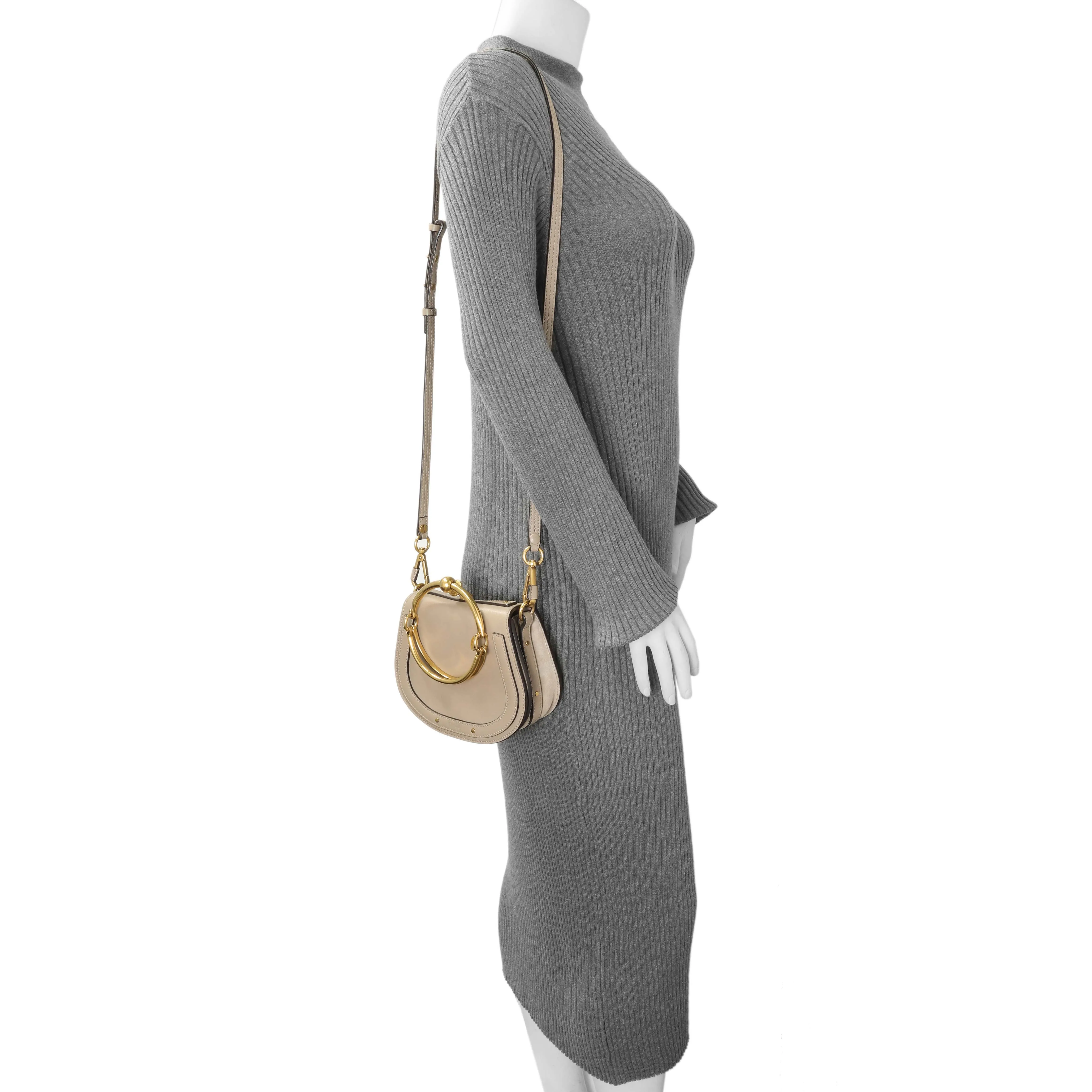 Chloe Motty Grey Calfskin Small Nile Bracelet Bag