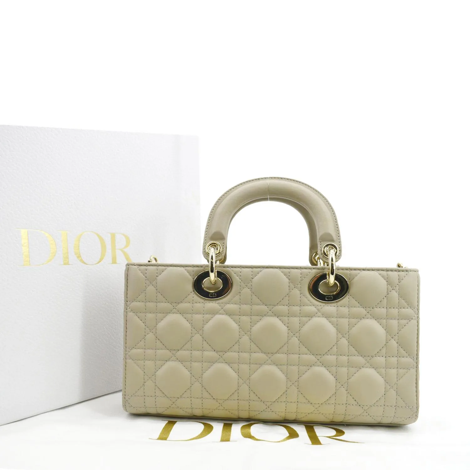 CHRISTIAN DIOR Lady D-Joy Medium Cannage Lambskin Chain Shoulder Bag Sand
