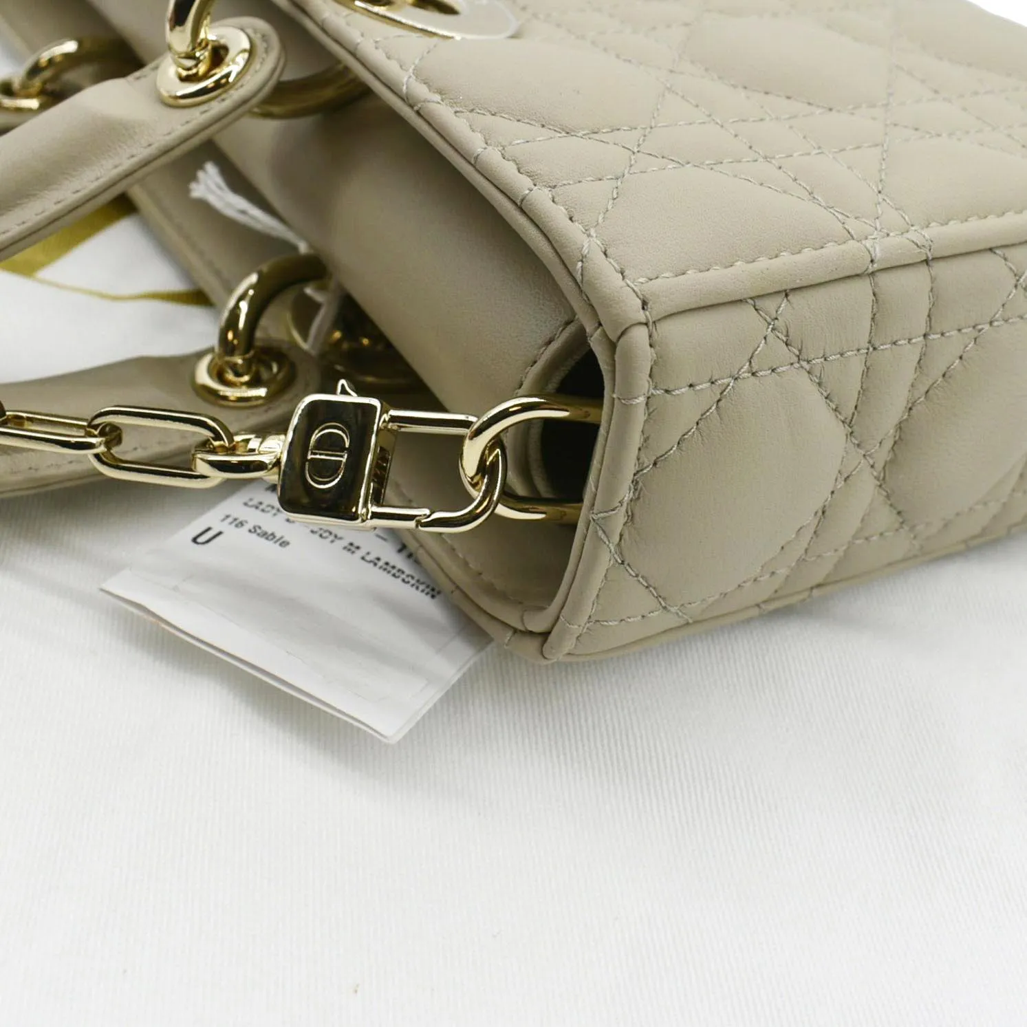 CHRISTIAN DIOR Lady D-Joy Medium Cannage Lambskin Chain Shoulder Bag Sand
