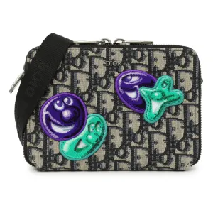 Christian Dior X Kenny Scharf Oblique Embroidered Patches Double Zip Crossbody Pouch