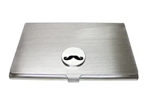 Circular White Hipster Mustache Matte Business Card Holder