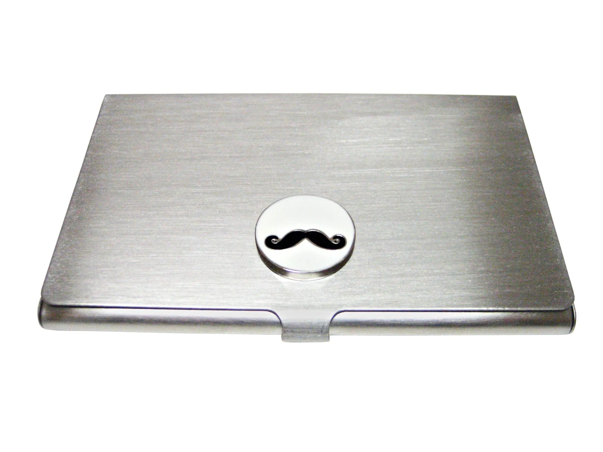 Circular White Hipster Mustache Matte Business Card Holder