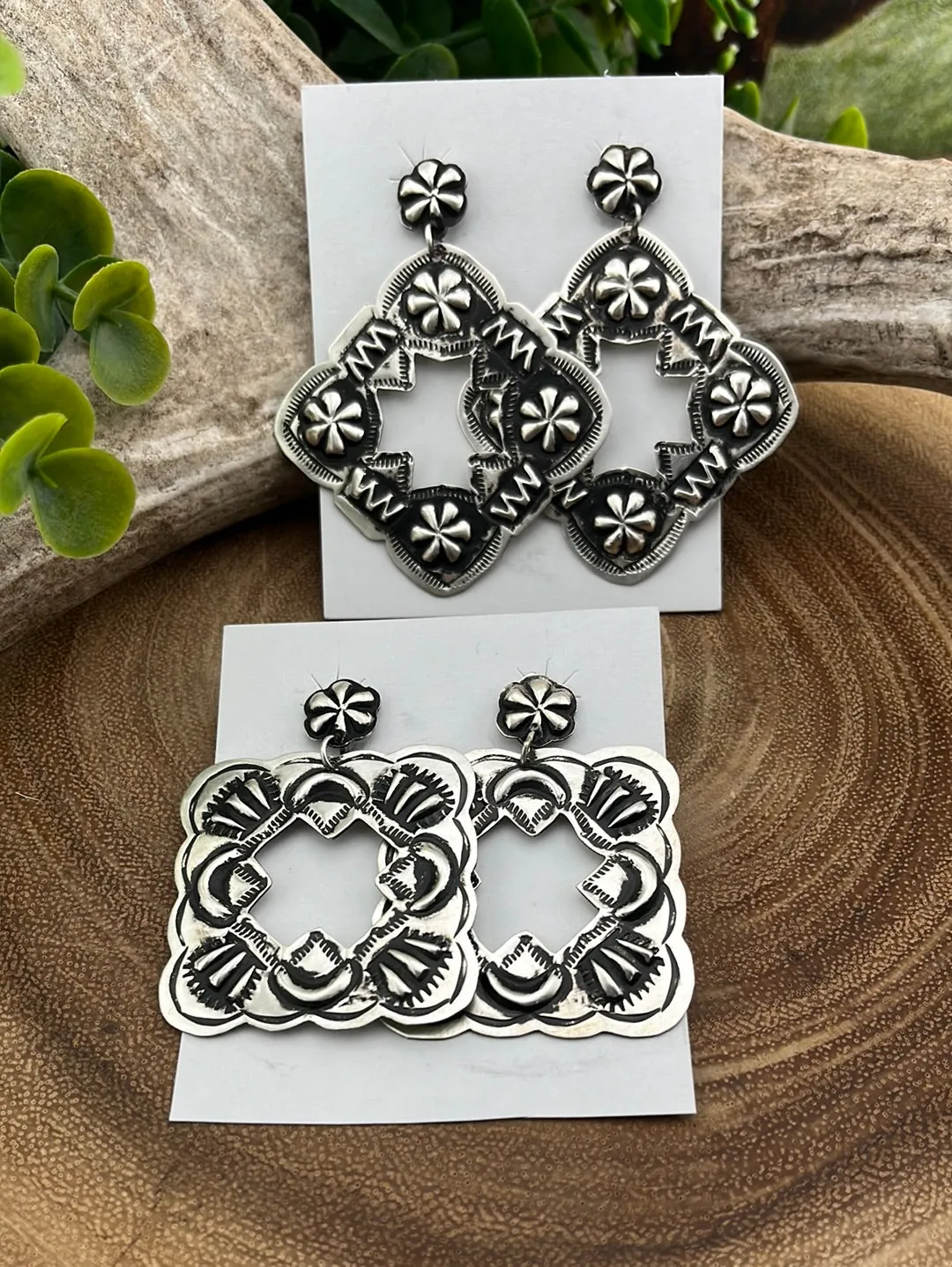 Concho Stamped & Embossed Sterling Earrings