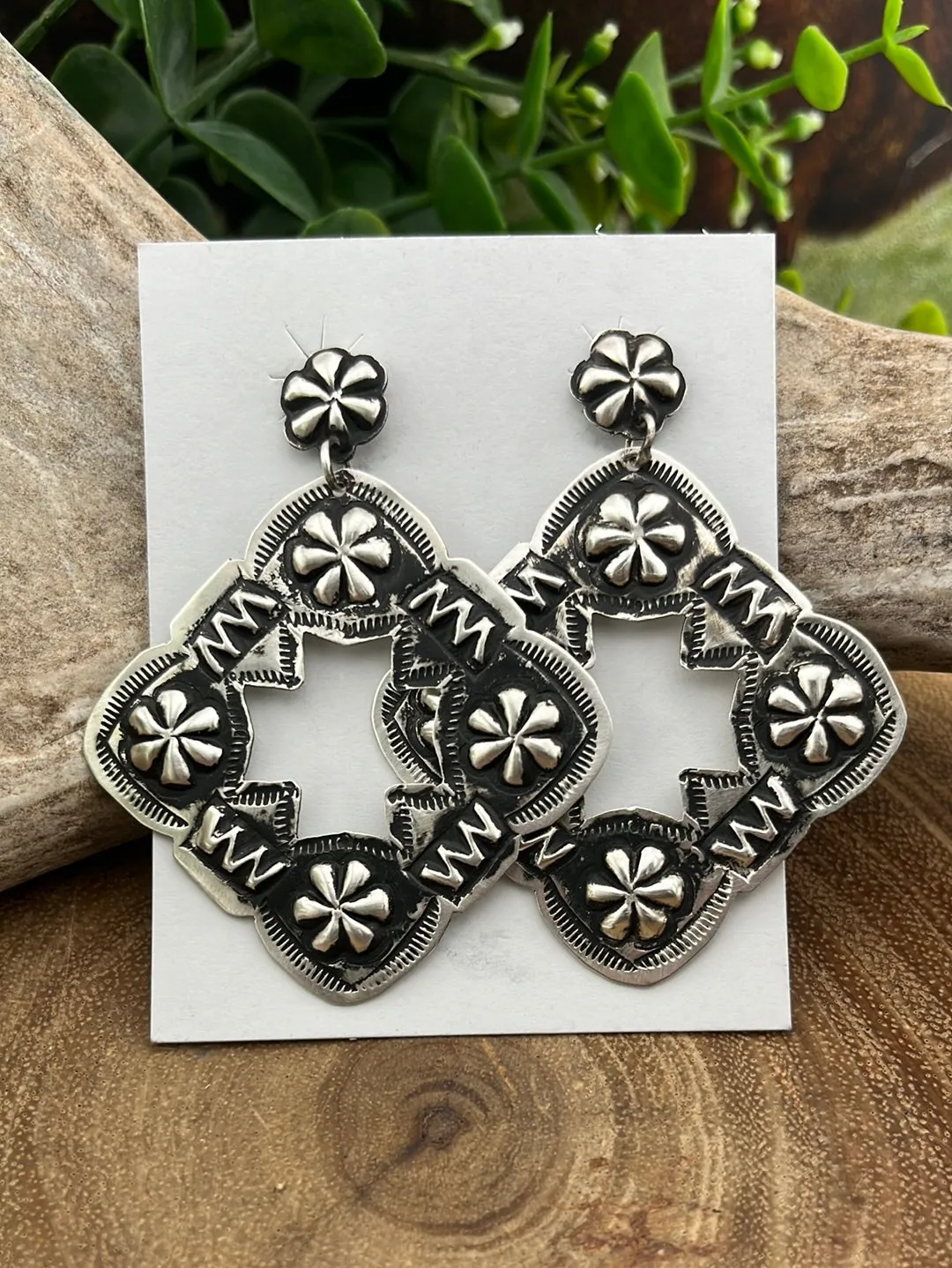 Concho Stamped & Embossed Sterling Earrings