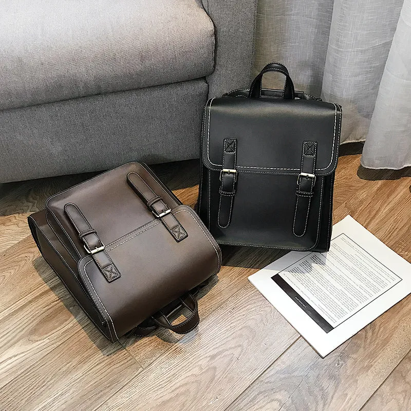 Convertible All-Seasons Vegan Leather Flap-Over Backpack Shoulder Bag