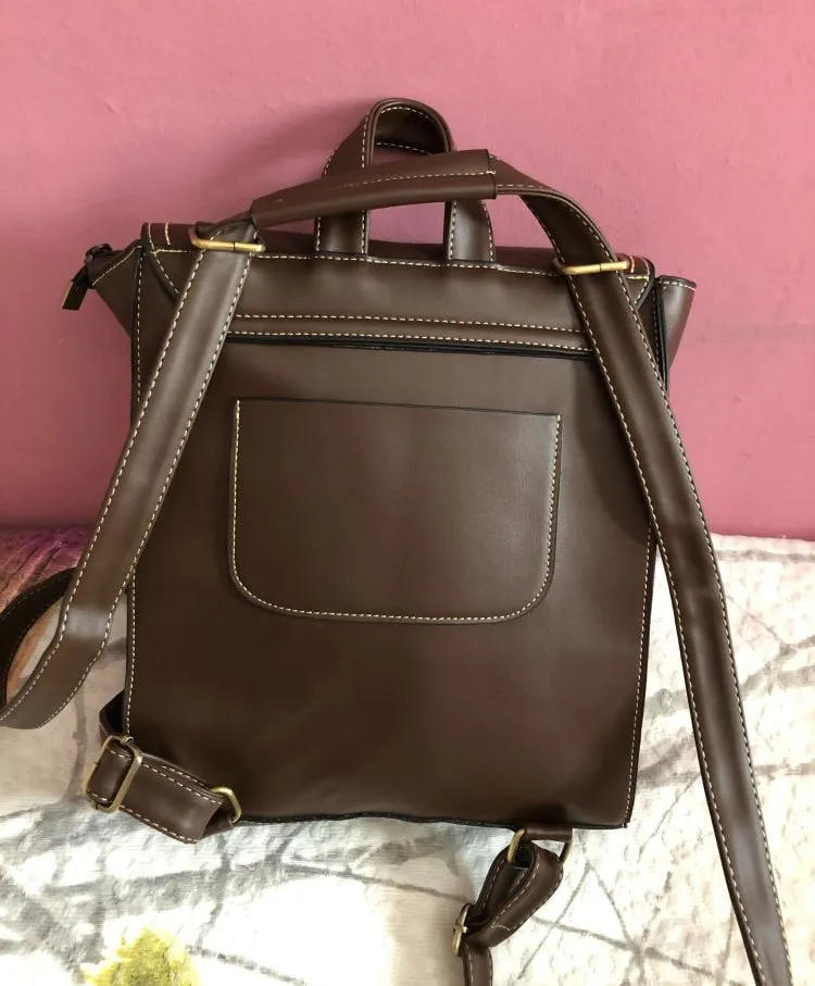Convertible All-Seasons Vegan Leather Flap-Over Backpack Shoulder Bag
