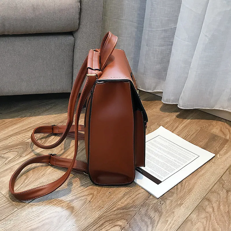 Convertible All-Seasons Vegan Leather Flap-Over Backpack Shoulder Bag