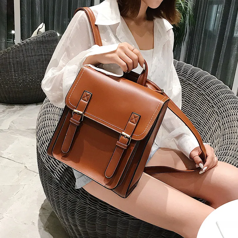 Convertible All-Seasons Vegan Leather Flap-Over Backpack Shoulder Bag