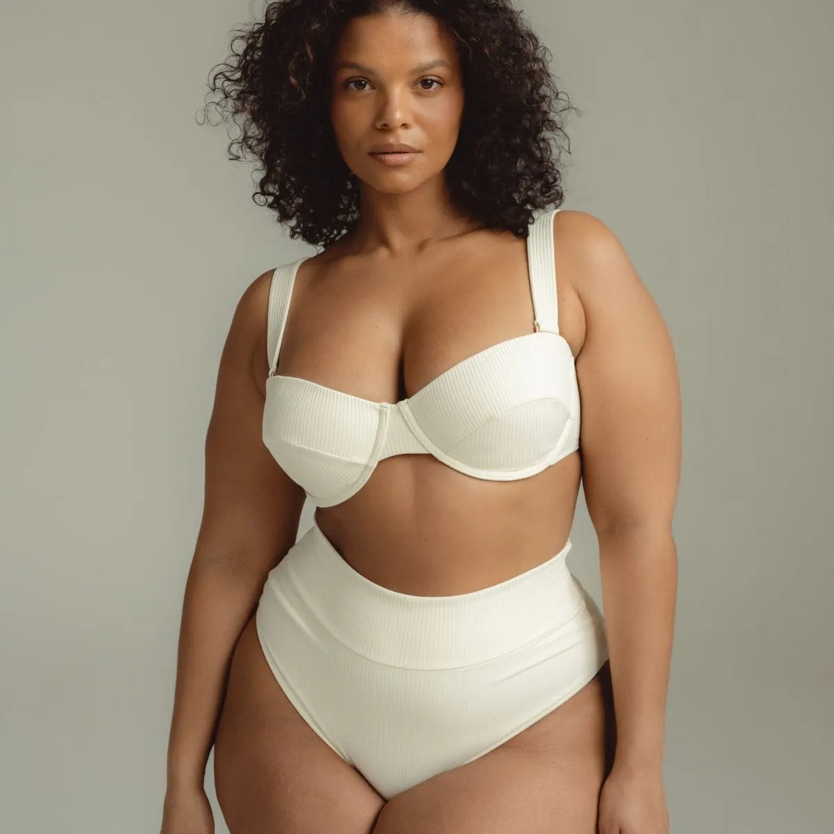 Cream Rib Bustier Bikini Top
