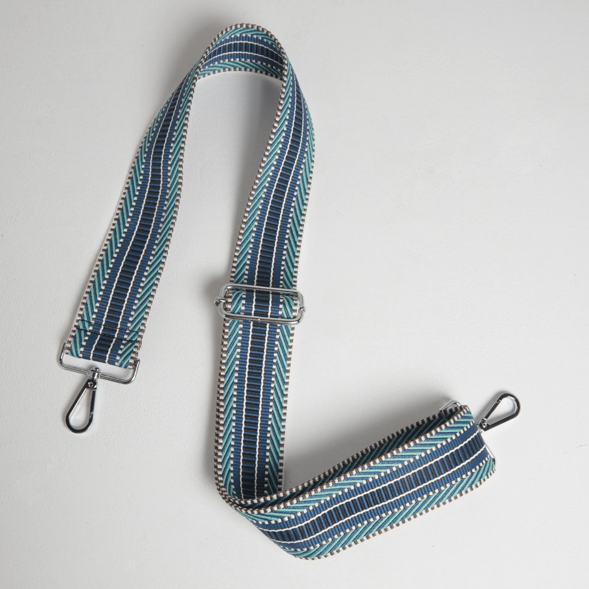 Crossbody Strap - Blue Aztec (Silver Hardware)