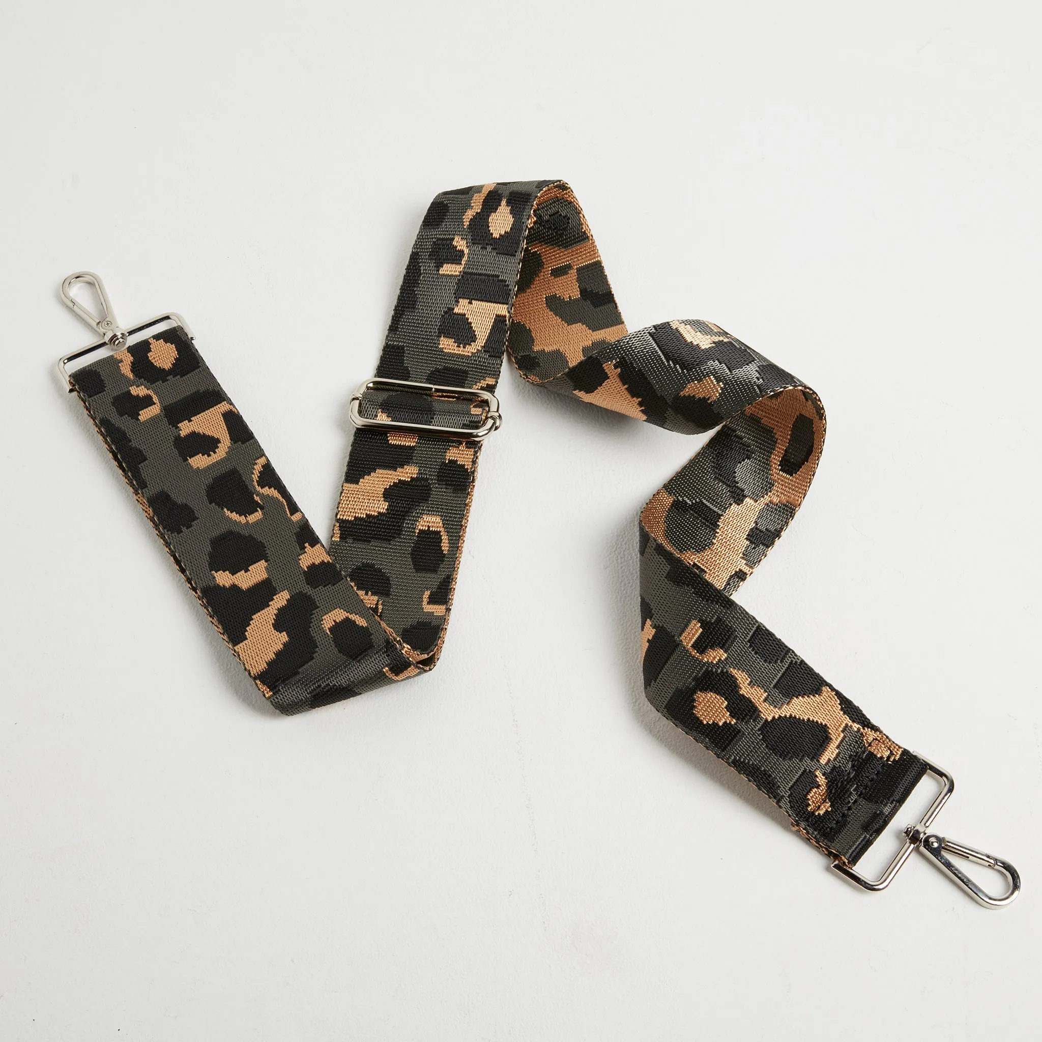 Crossbody Strap - Dark Leopard Print (Silver Hardware)