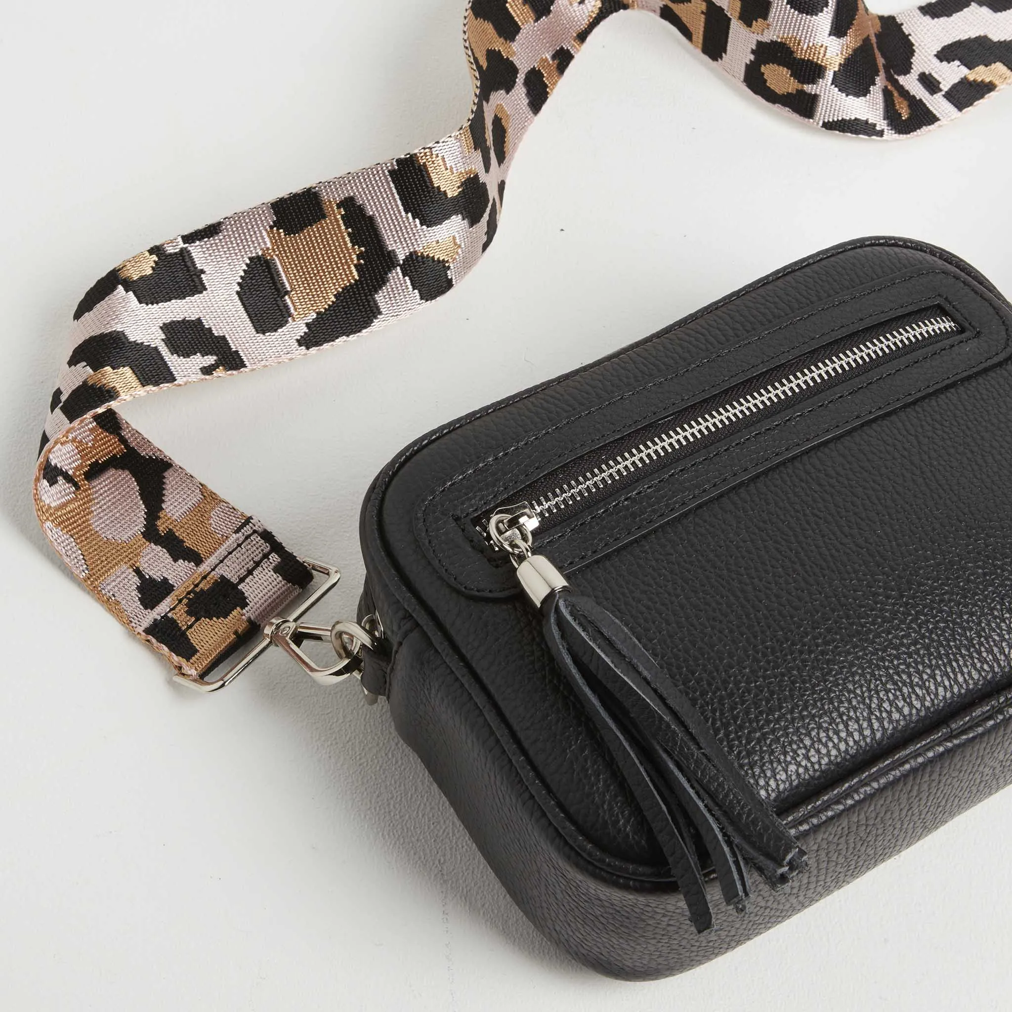 Crossbody Strap - Light Pink Leopard Print (Silver Hardware)