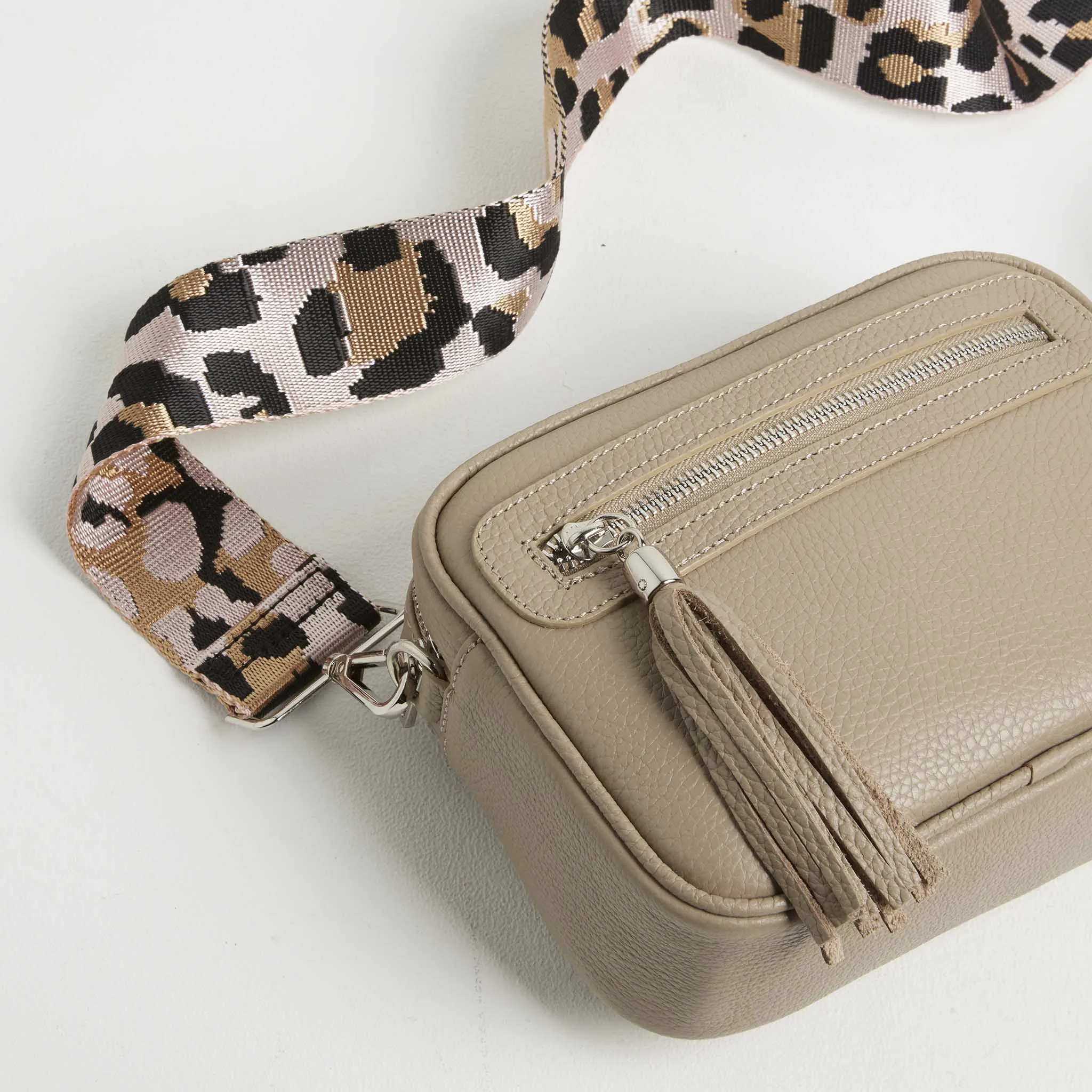 Crossbody Strap - Light Pink Leopard Print (Silver Hardware)