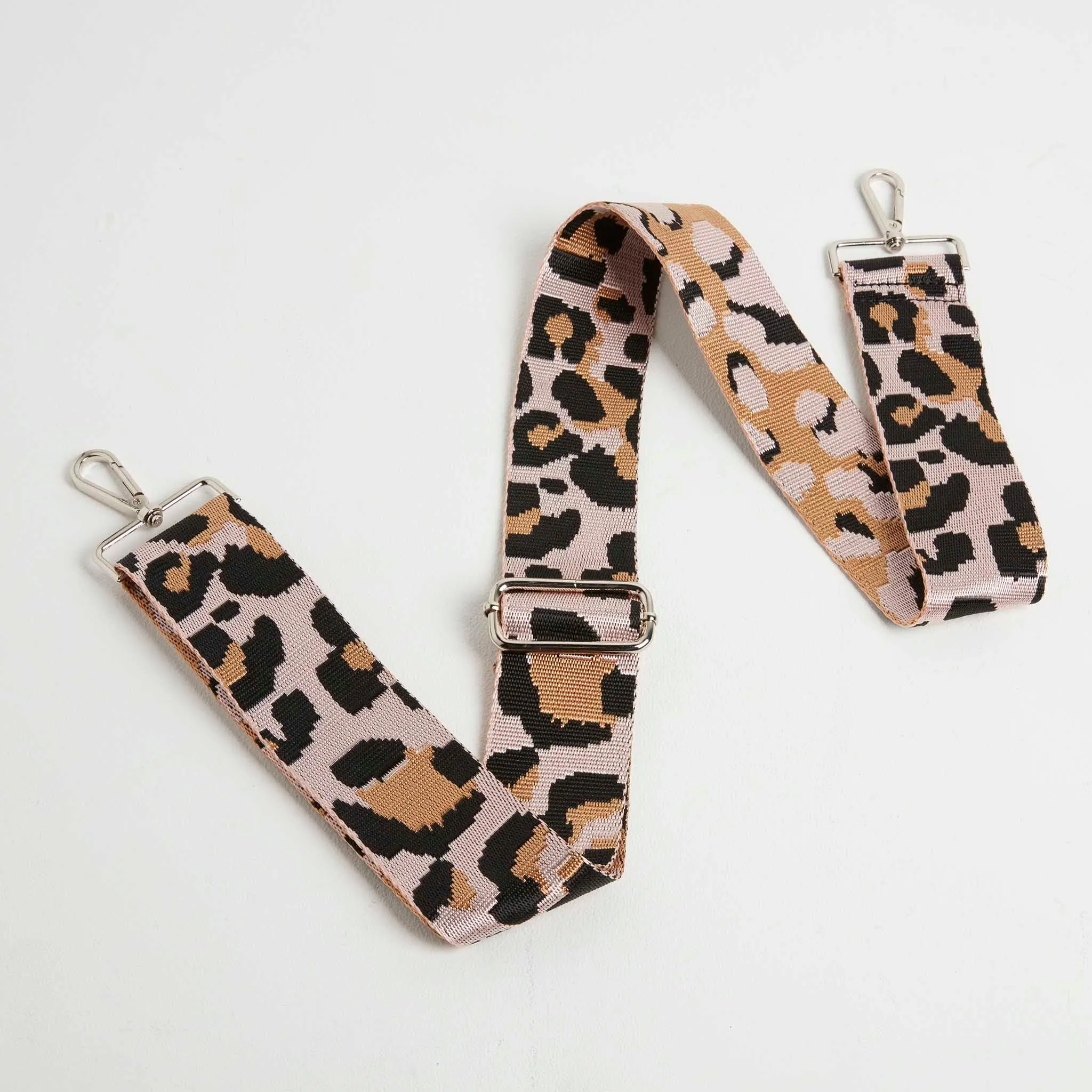 Crossbody Strap - Light Pink Leopard Print (Silver Hardware)