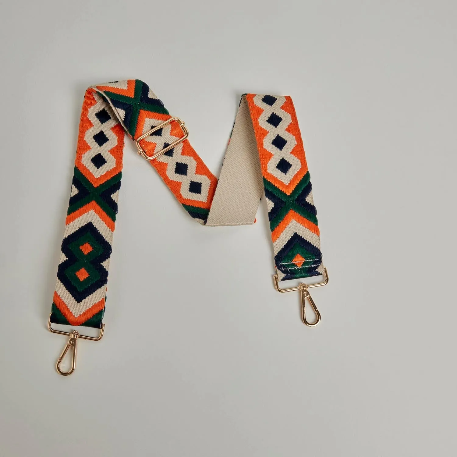 Crossbody Strap -  Orange and Navy Bohemian Print (Gold Hardware)