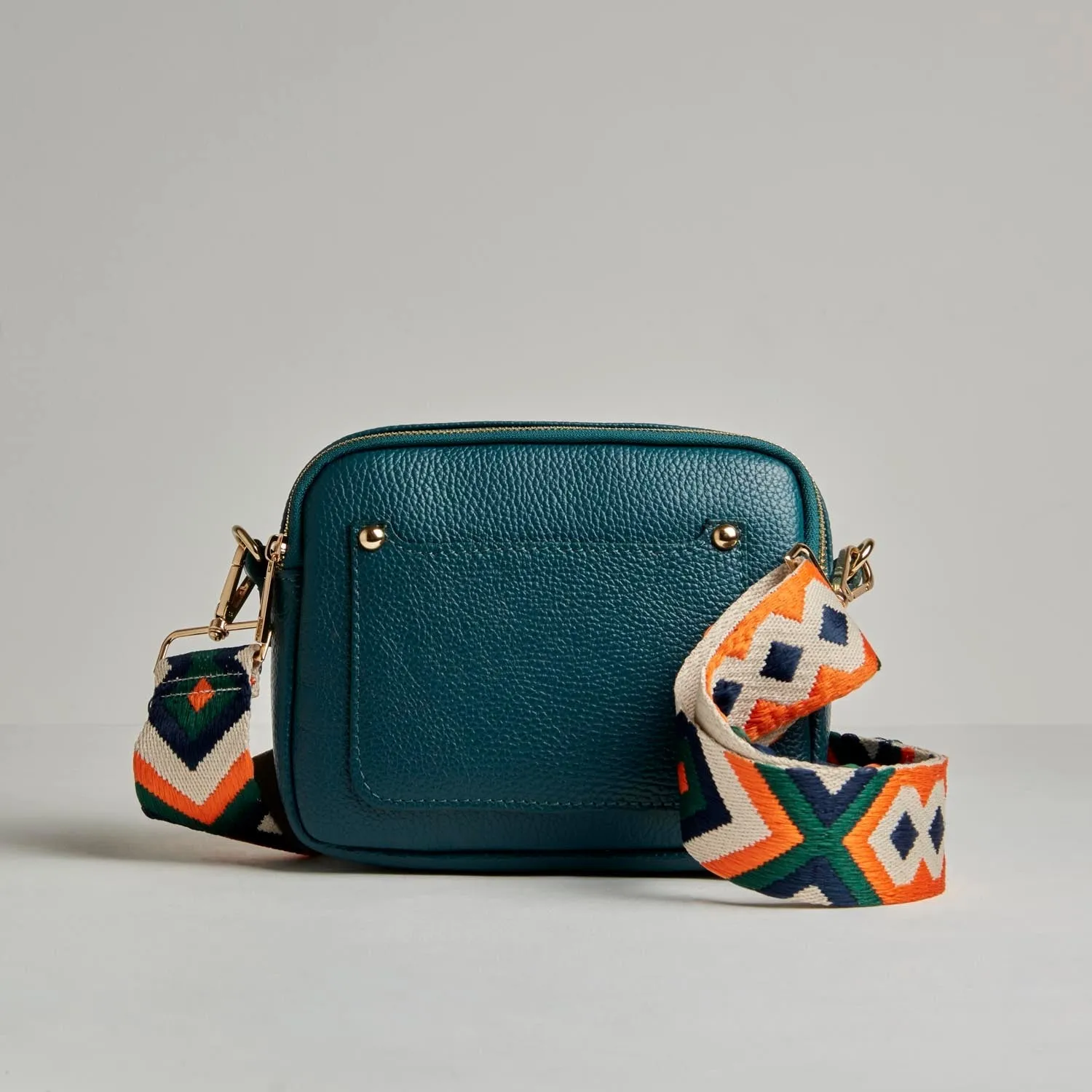 Crossbody Strap -  Orange and Navy Bohemian Print (Gold Hardware)