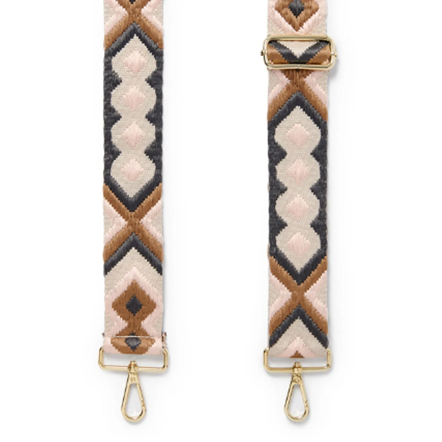 Crossbody Strap -  Pink and Grey Bohemian Print (Gold Hardware)