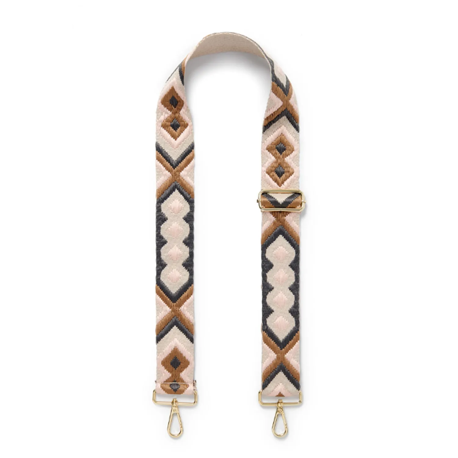 Crossbody Strap -  Pink and Grey Bohemian Print (Gold Hardware)