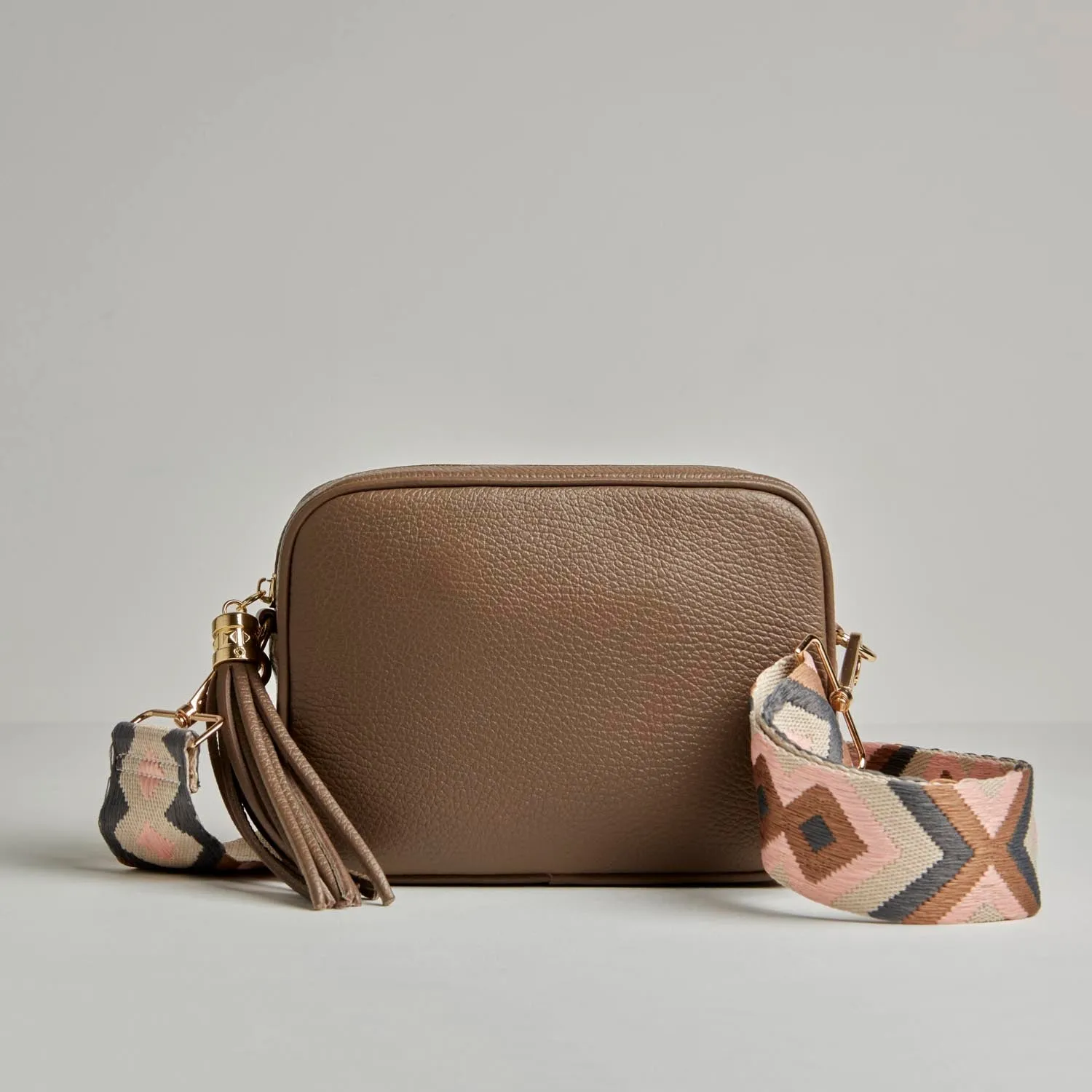 Crossbody Strap -  Pink and Grey Bohemian Print (Gold Hardware)