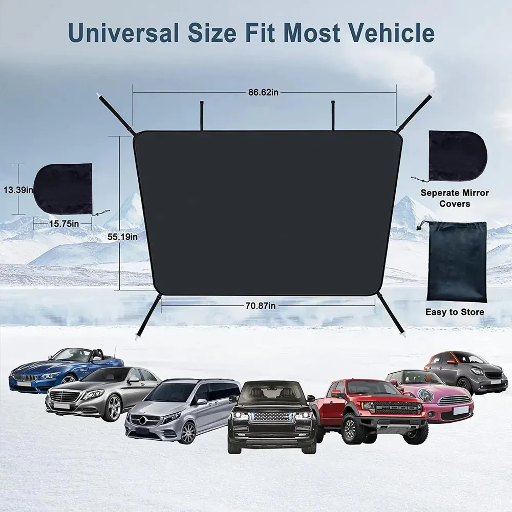 Custom Text For Car Windshield Snow Cover, Compatible with All Cars, Large Windshield Cover for Ice and Snow Frost with Removable Mirror Cover Protector, Wiper Front Window Protects Windproof UV Sunshade Cover SA15983
