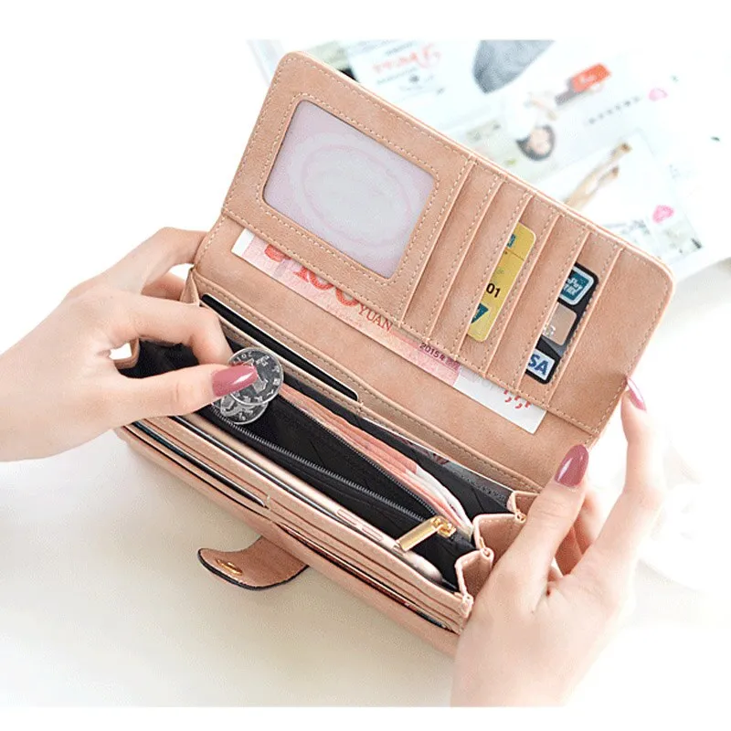 Cyflymder Many Departments Faux Suede Long Wallet Women Matte Leather Lady Purse High Quality Female Wallets Card Holder Clutch Carteras