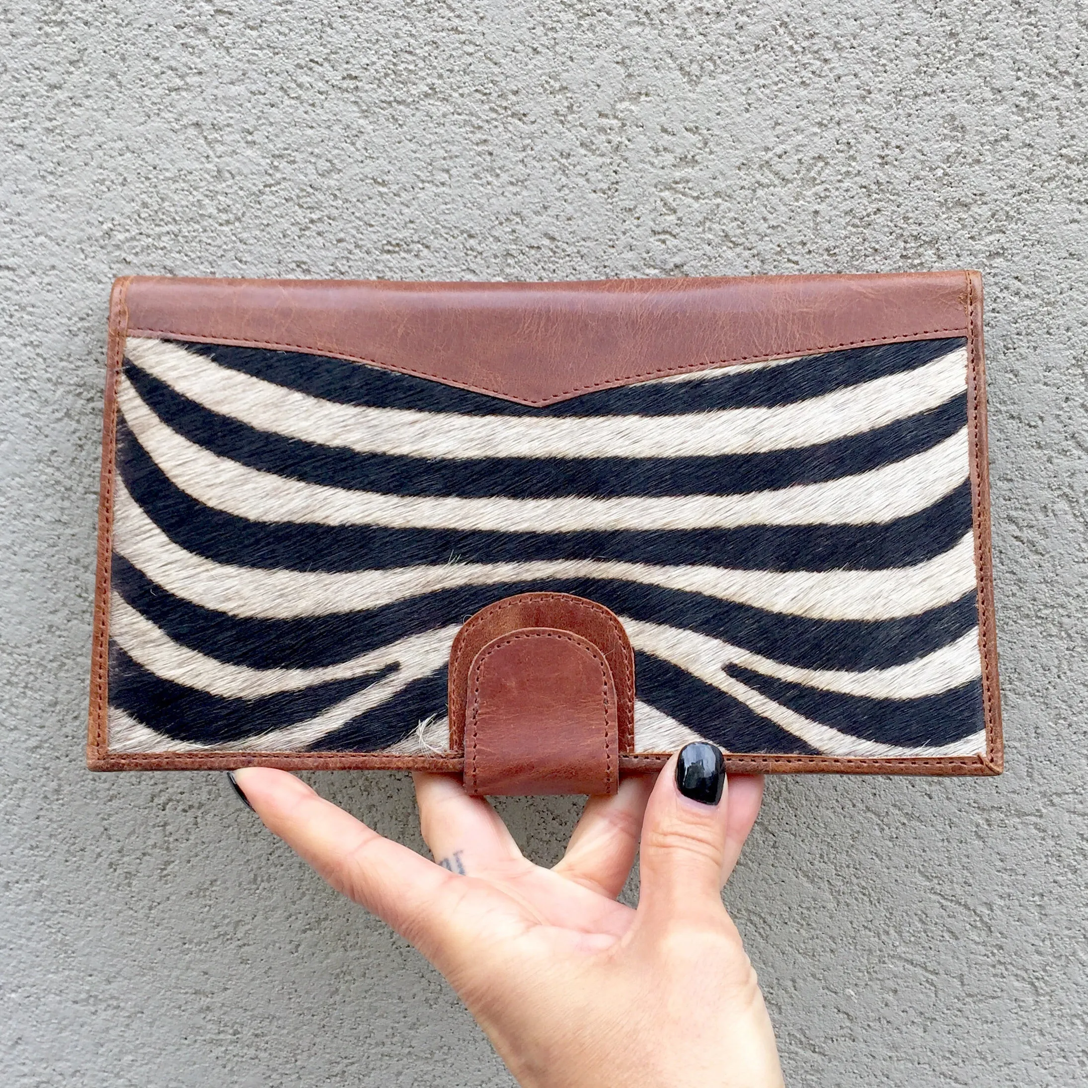 Dahlia Zebra Print Cowhide and Vintage Leather Clutch Wallet