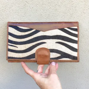 Dahlia Zebra Print Cowhide and Vintage Leather Clutch Wallet