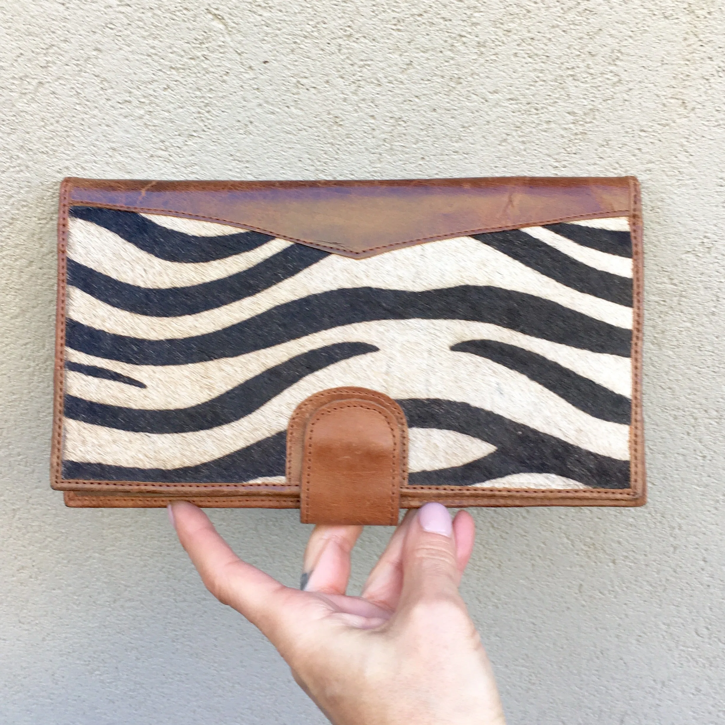 Dahlia Zebra Print Cowhide and Vintage Leather Clutch Wallet