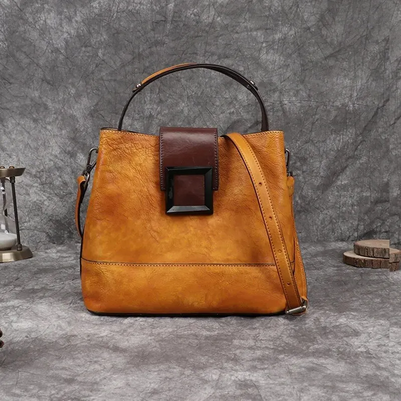 Daphne Leather Top Handle Handbag Shoulder Bag - Brown/Dark Brown/Green