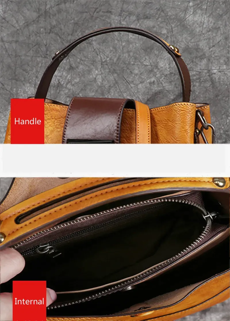 Daphne Leather Top Handle Handbag Shoulder Bag - Brown/Dark Brown/Green