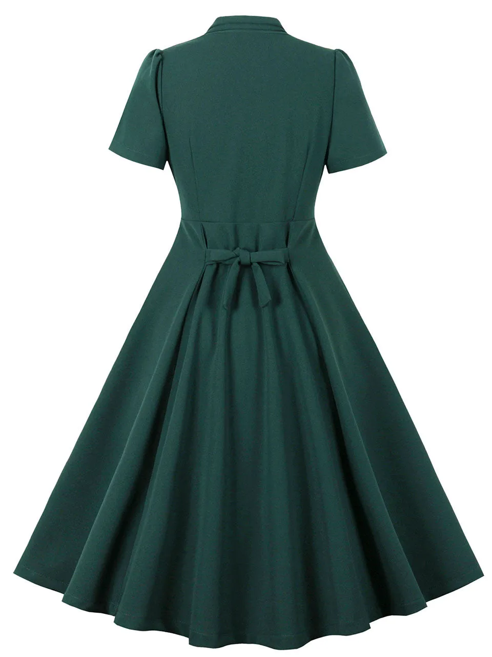 Dark Green V Neck Short Sleeve Vintage Swing Dress With Belt
