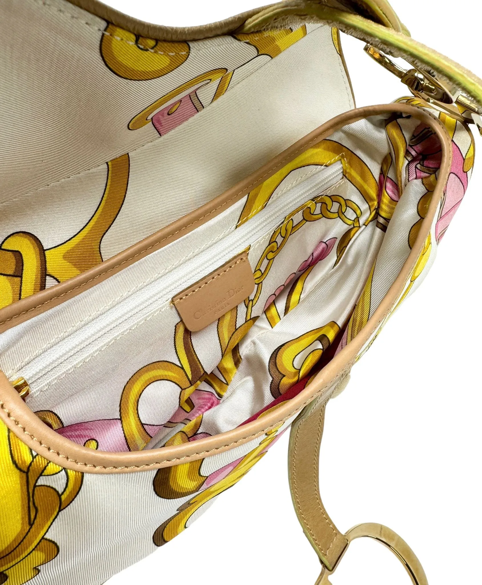 Dior Pink Satin Print Saddle Bag