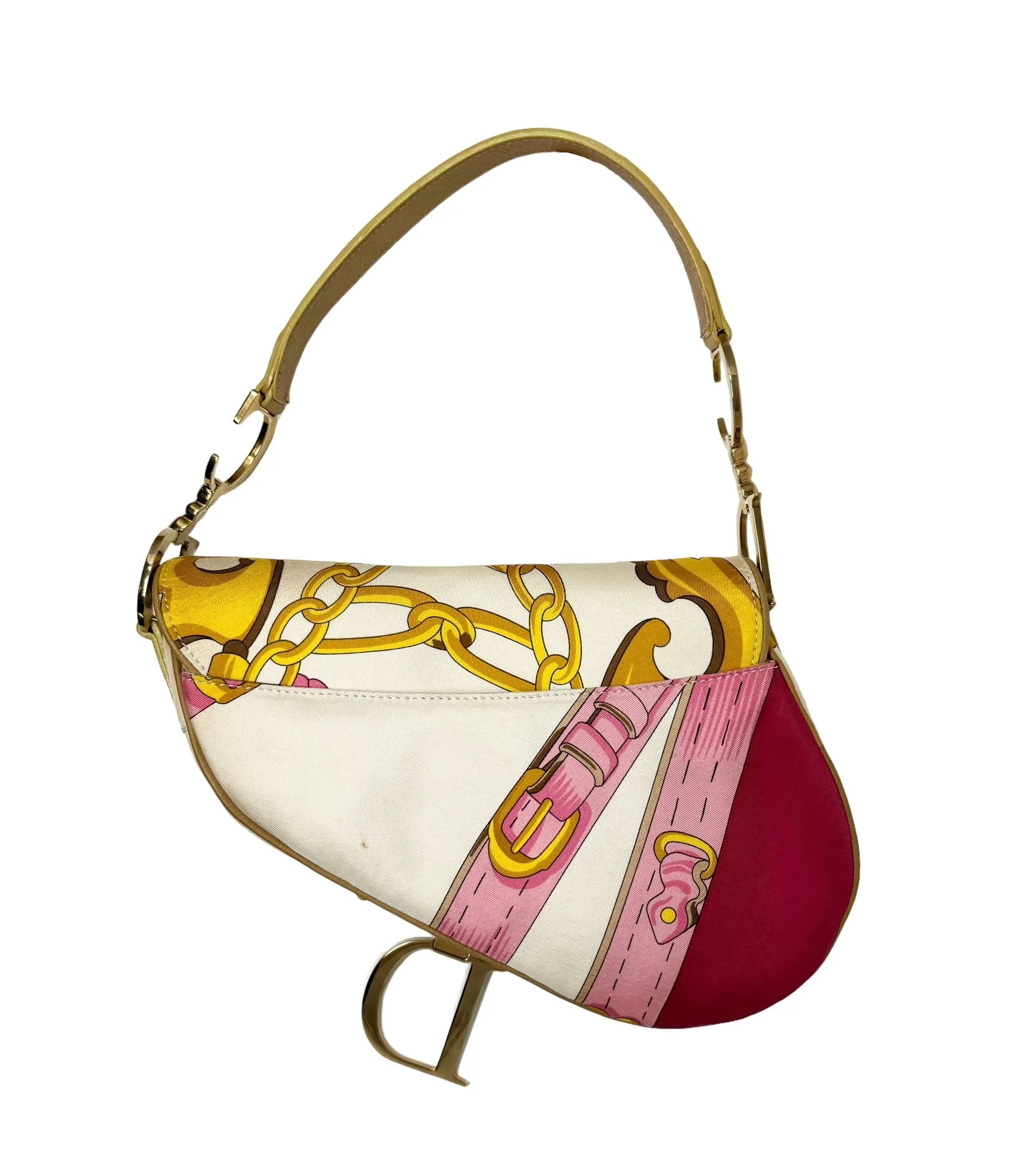 Dior Pink Satin Print Saddle Bag