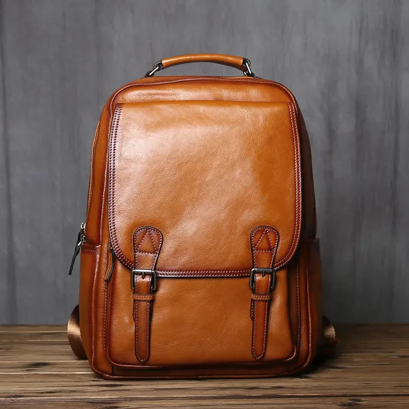 Django Leather Tech Backpack for Men - Black/Brown/Coffee - 15 inches
