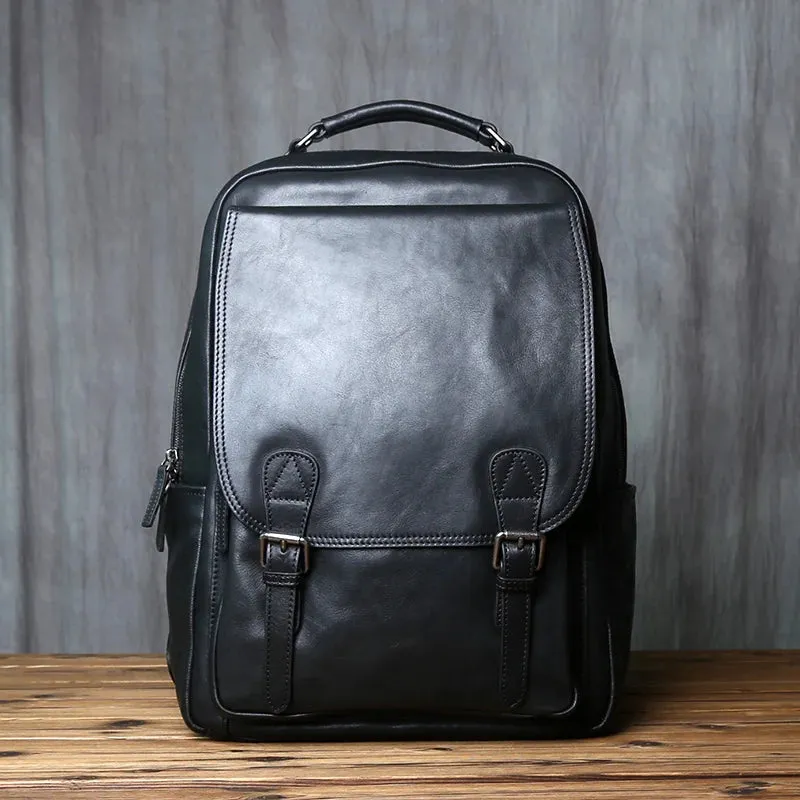 Django Leather Tech Backpack for Men - Black/Brown/Coffee - 15 inches