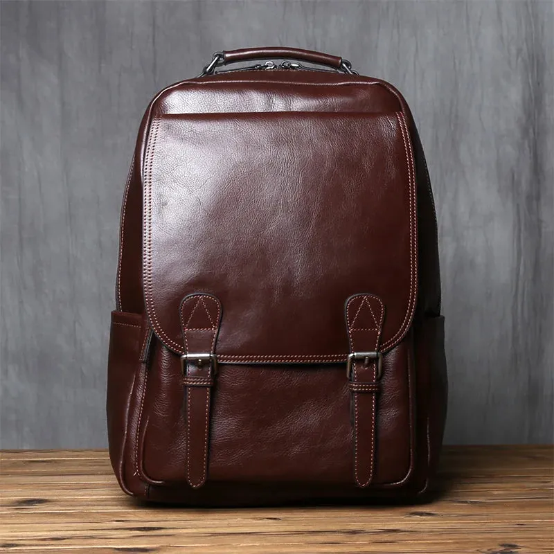 Django Leather Tech Backpack for Men - Black/Brown/Coffee - 15 inches