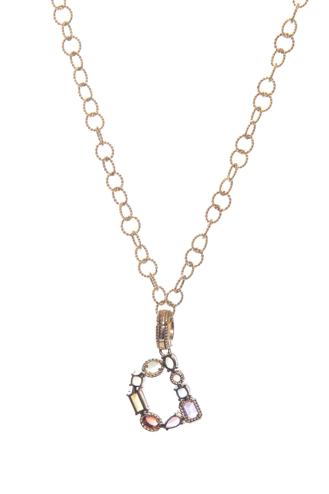 Dolce & Gabbana 18K Multicolor Fine Gemstone "D" Charm Necklace