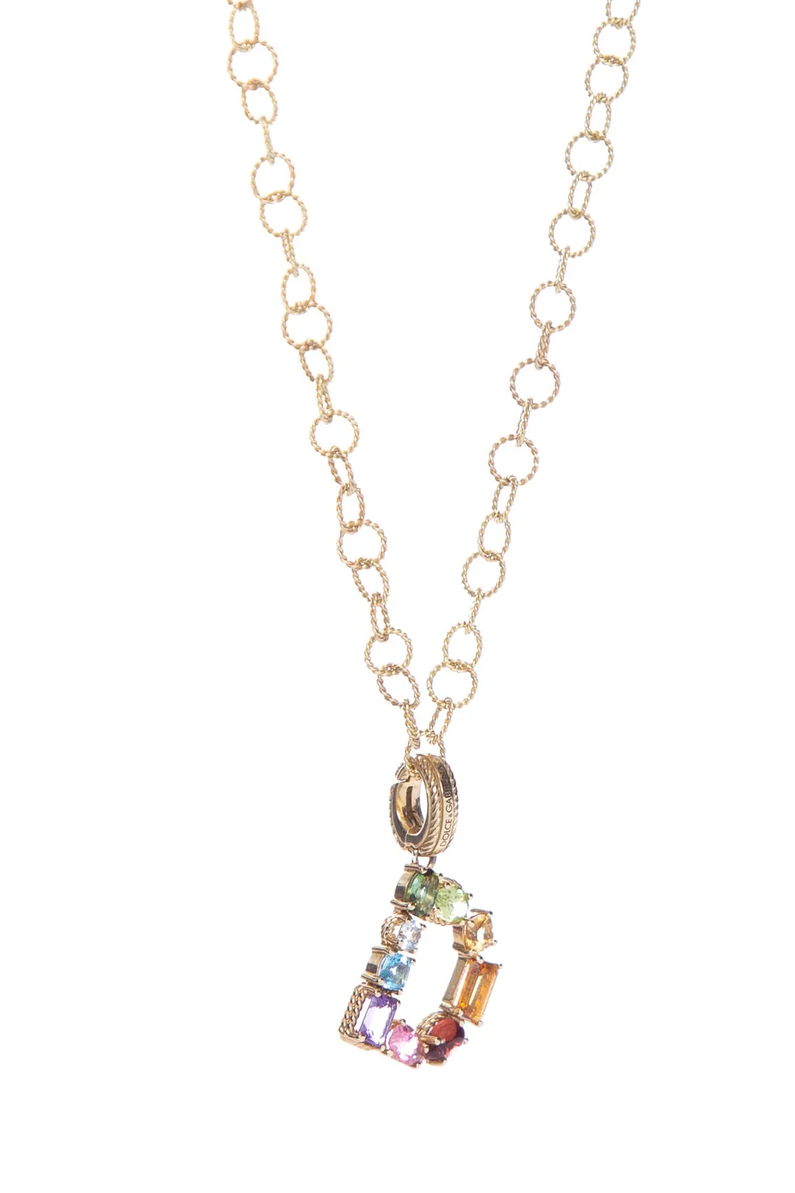 Dolce & Gabbana 18K Multicolor Fine Gemstone "D" Charm Necklace