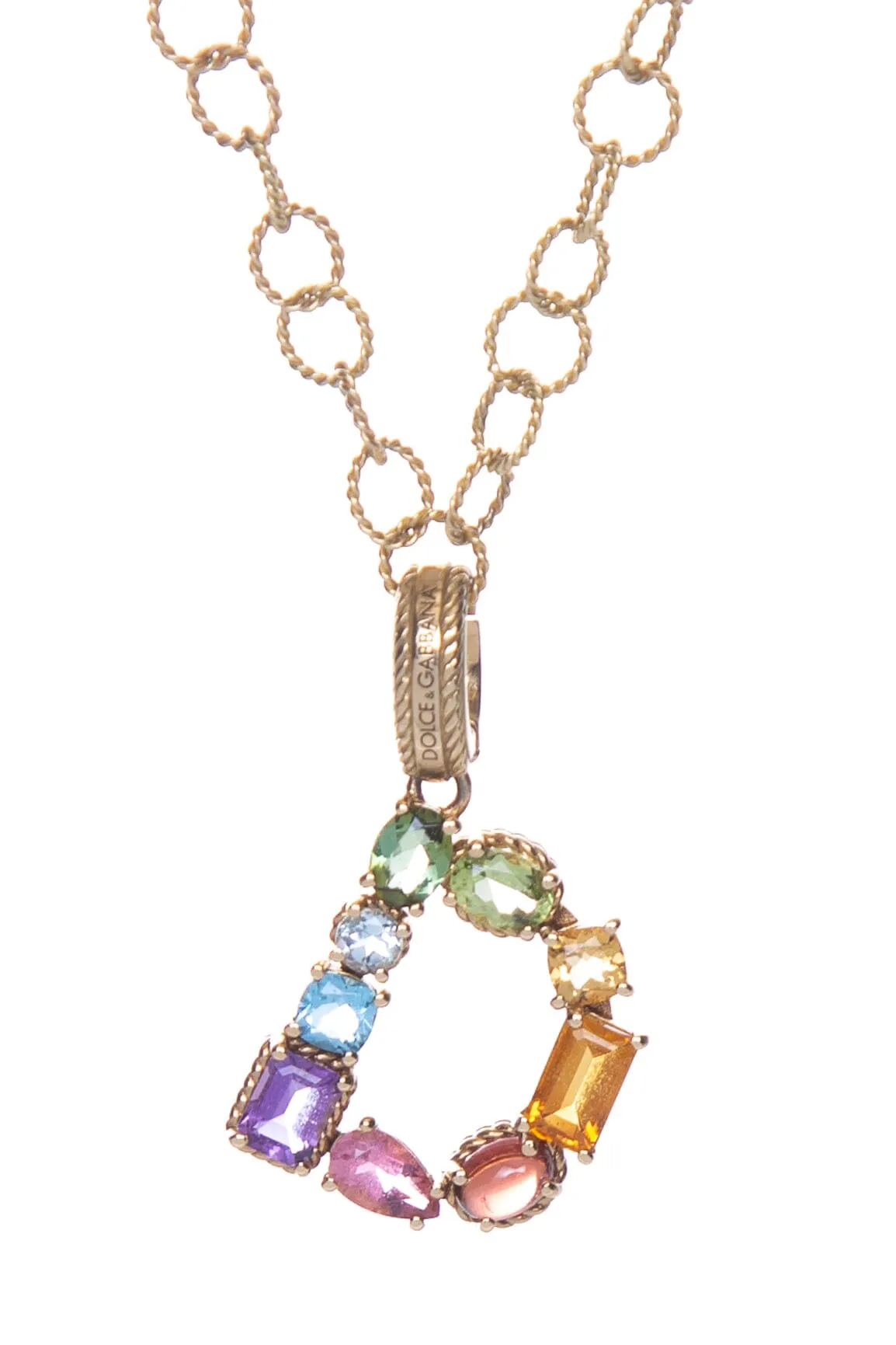 Dolce & Gabbana 18K Multicolor Fine Gemstone "D" Charm Necklace