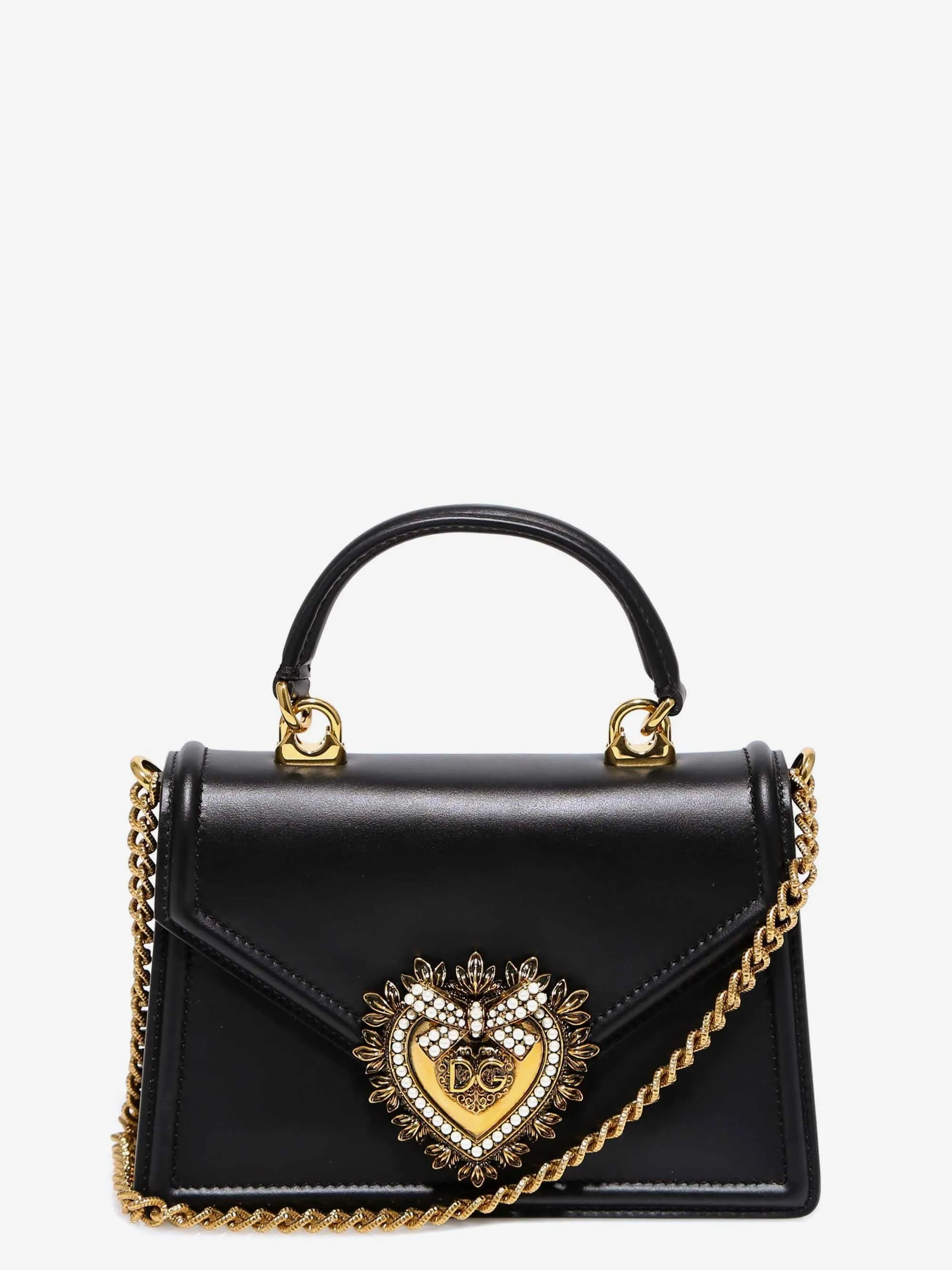Dolce E Gabbana Leather Shoulder Bag With Frontal Cuore Sacro Detail