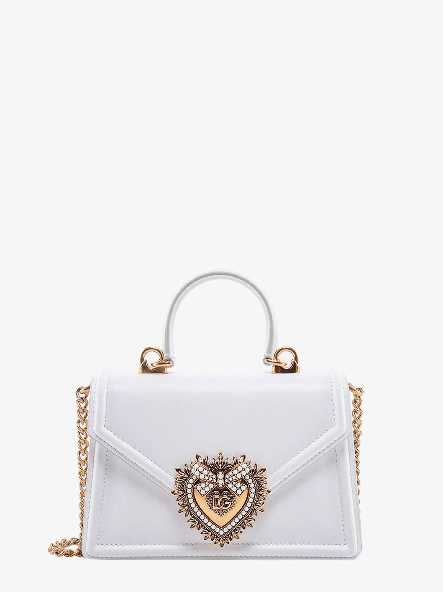 Dolce E Gabbana Leather Shoulder Bag With Frontal Cuore Sacro Detail