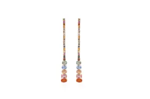 Earrings 18kt Gold Multicolor Sapphires in Line