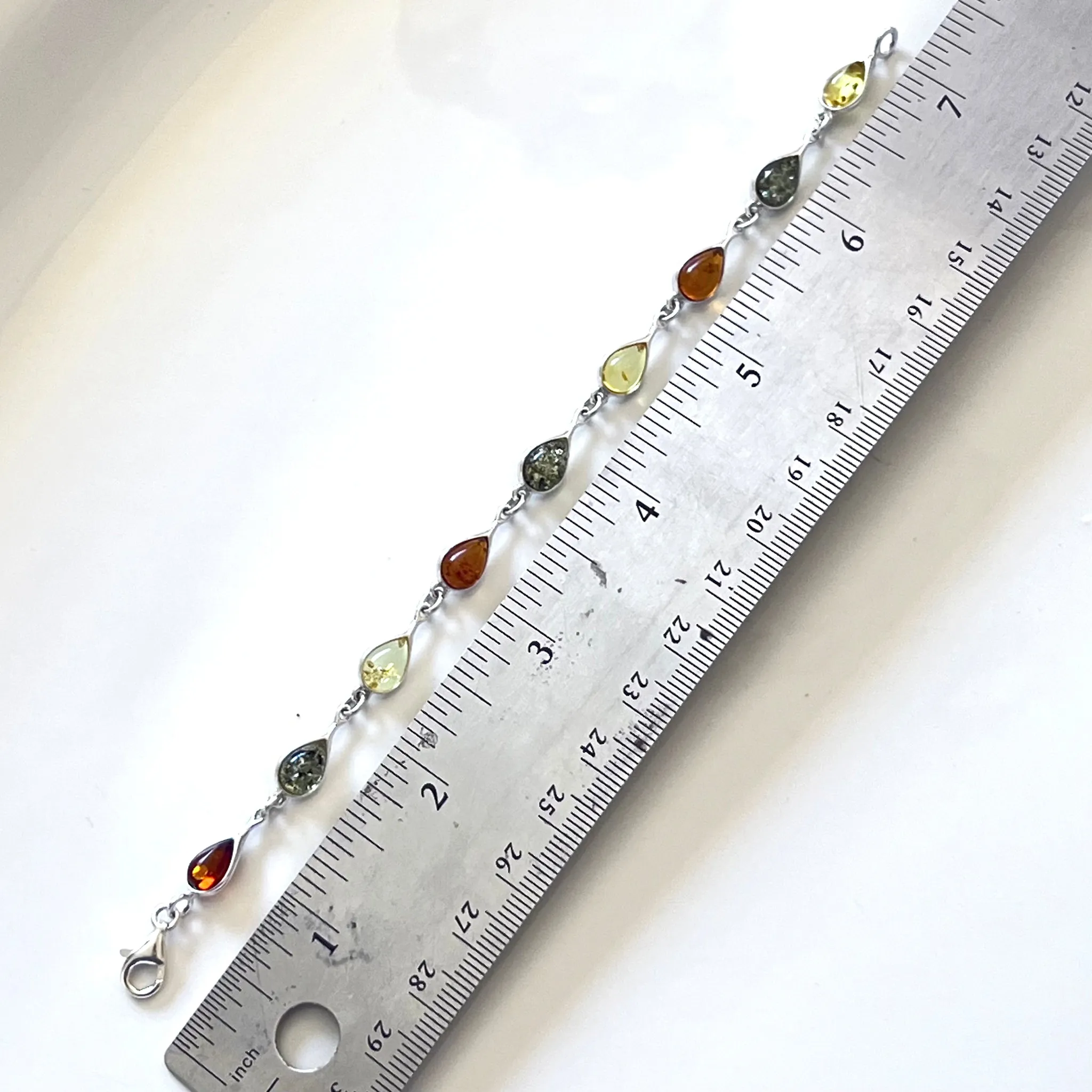 Elegant Multicolor Amber with Sterling Silver Link Bracelet