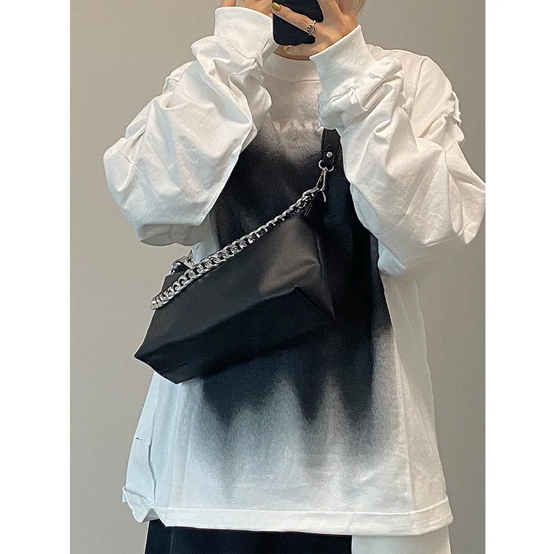 Eline Faux Leather Black Double Silver Chain Handbag