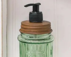 Embossed green glass liquid soap dispenser