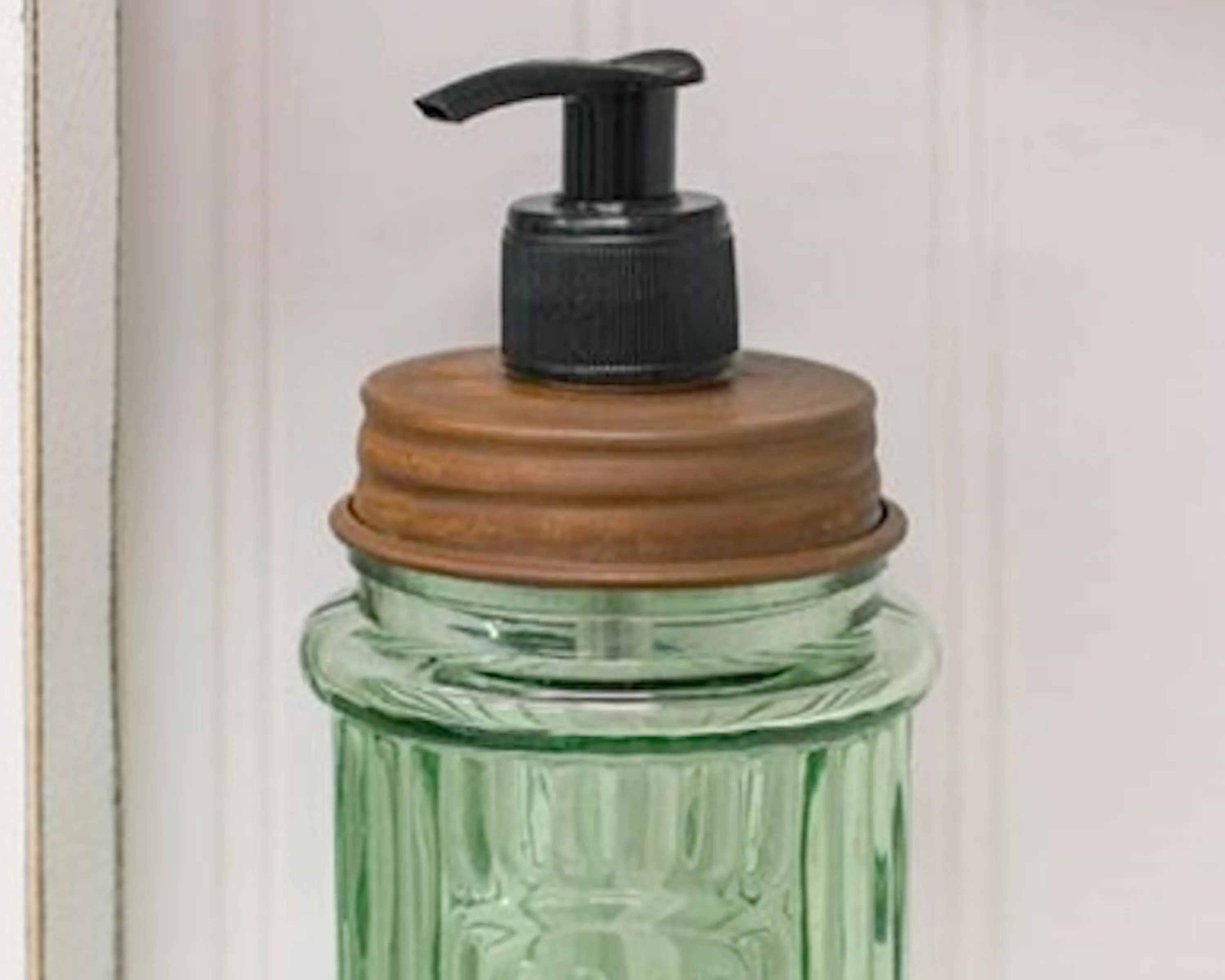 Embossed green glass liquid soap dispenser