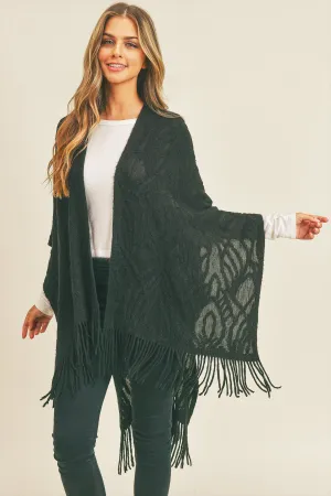 EMBOSSED PATTERN TASSEL RUANA