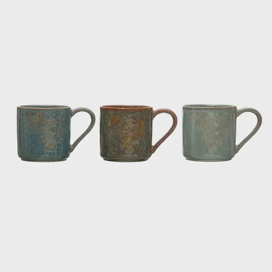 EMBOSSED STONEWARE MUG W/ PINE BOUGH