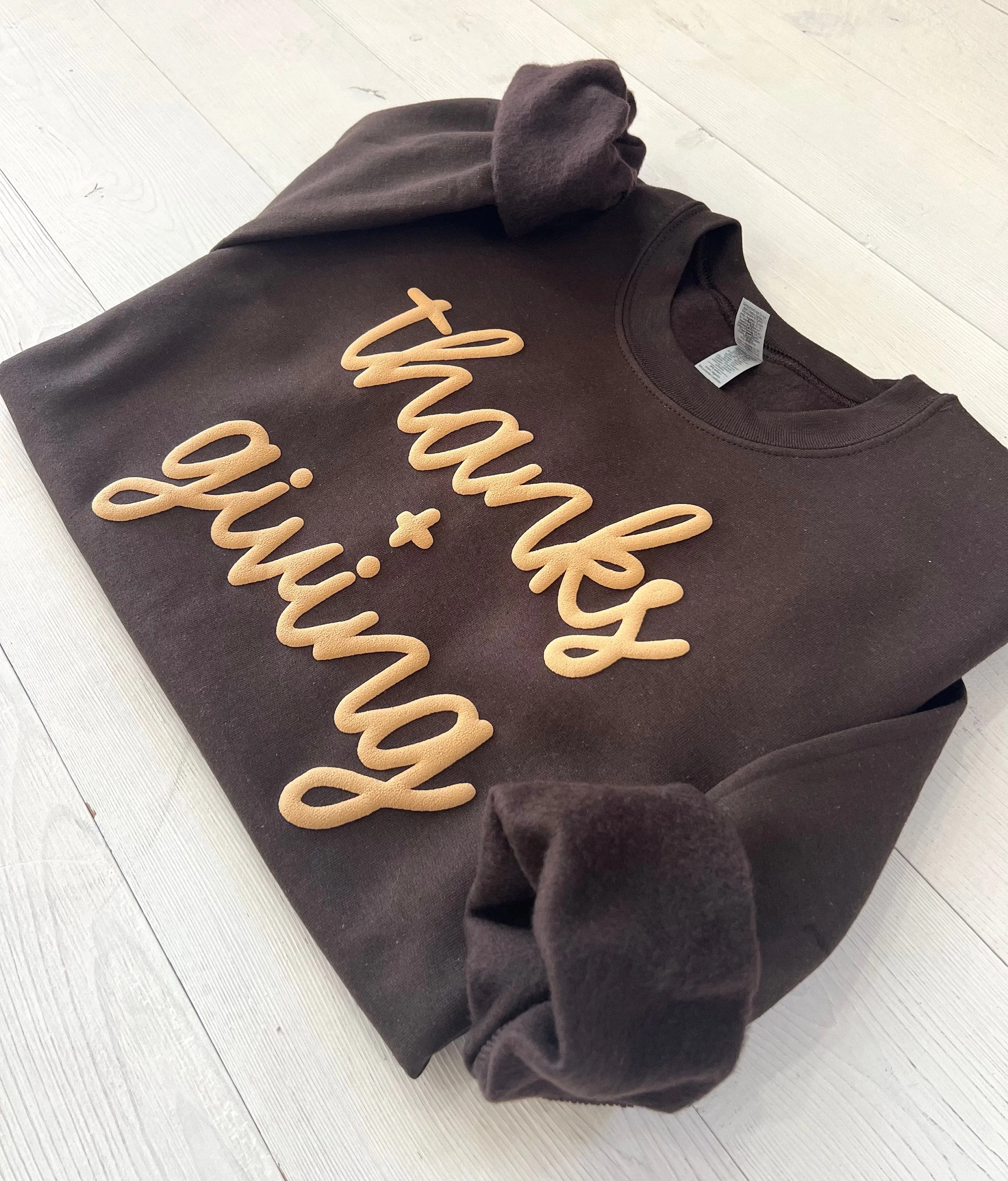 Embossed Thanks   Giving Crewneck Sweatshirt