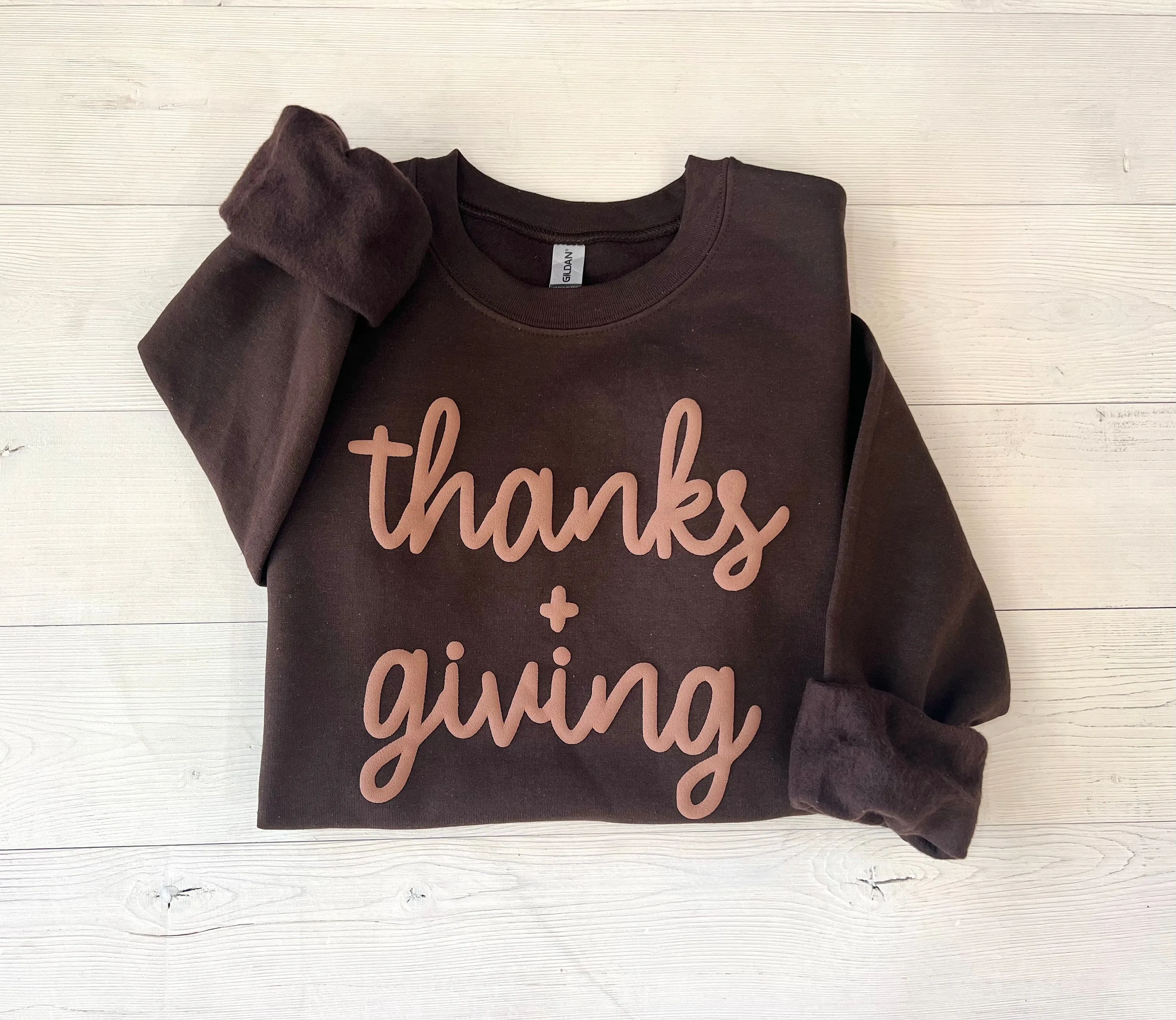 Embossed Thanks   Giving Crewneck Sweatshirt